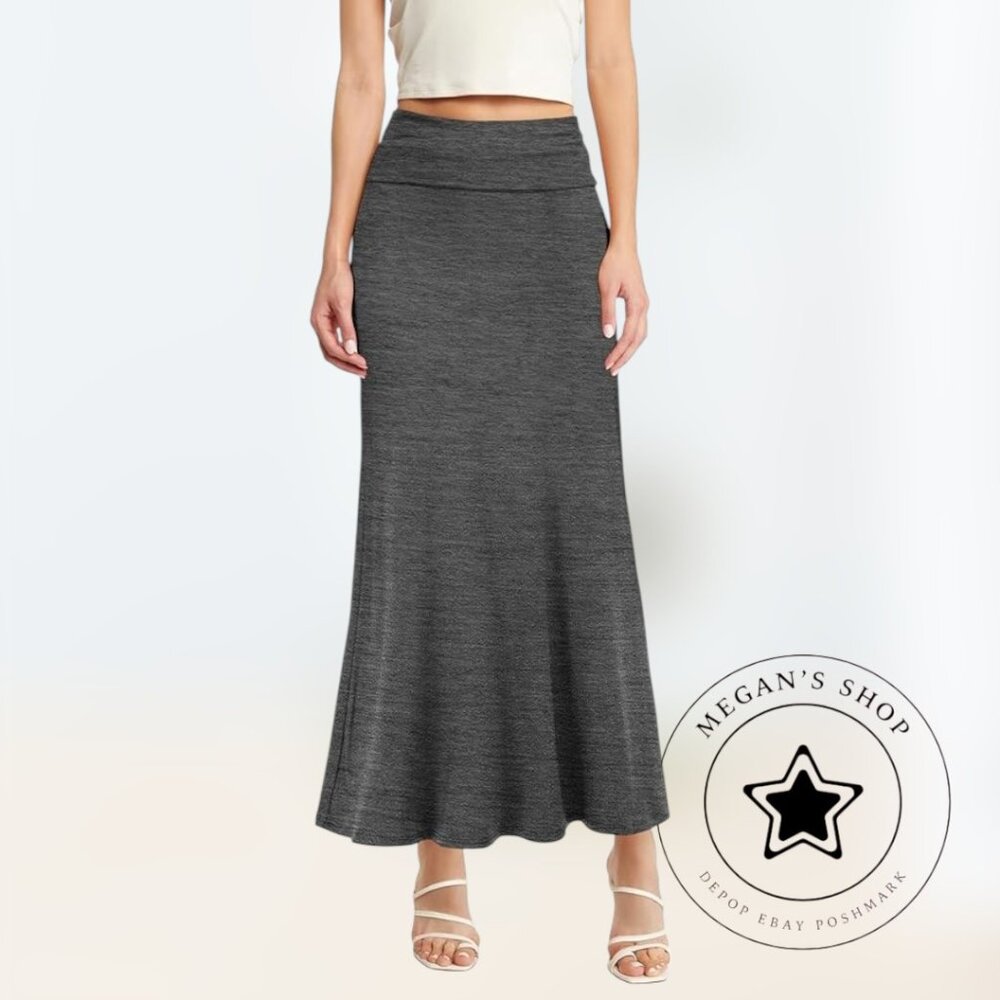 Rolla Coster Maxi gray skirt Size M Stretchy Fabric & Elastic waist flared women